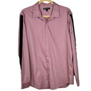 INC Mauve Pink Long Sleeve Button Up Shirt L Velvet Stripe Special Occasion